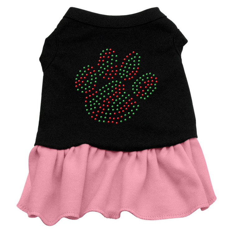 Christmas Paw Rhinestone Dress Black with Pink XXXL